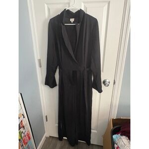 A‎ New Day Black Wide Leg Jumpsuit Shawl Collar Belted Size XL